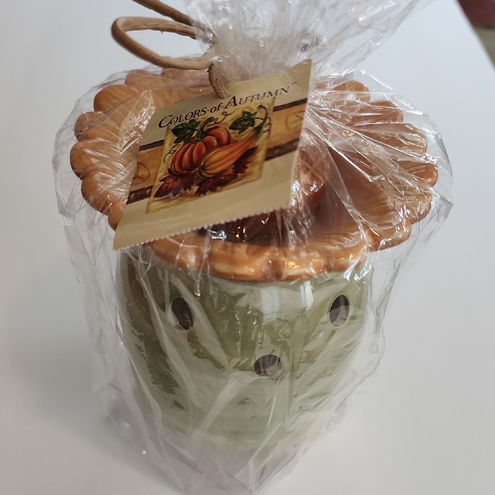 Colors of Autumn Ceramic Candle Holder - Green and Copper Sunower Design